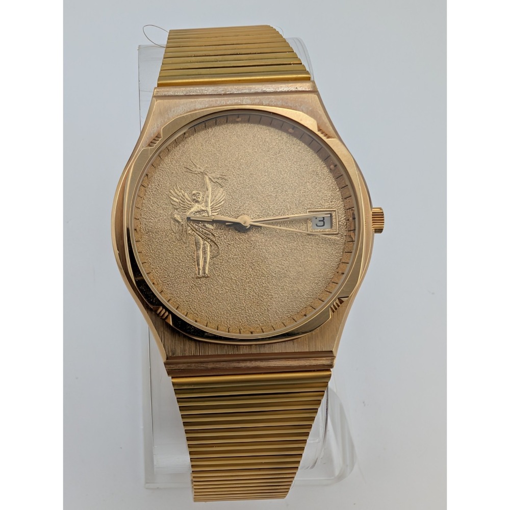 Vintage Jostens Swiss Men's Watch Gold 34mm Case Montre Medallion- New Battery